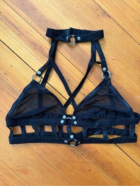 Black Strappy Mesh Bralette - Women's Intimates